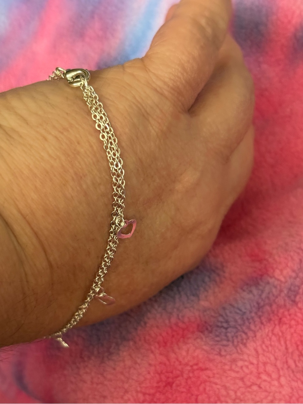 Silver Double Strand Heart Charm Anklet with Toe Ring - Picture 6 of 9